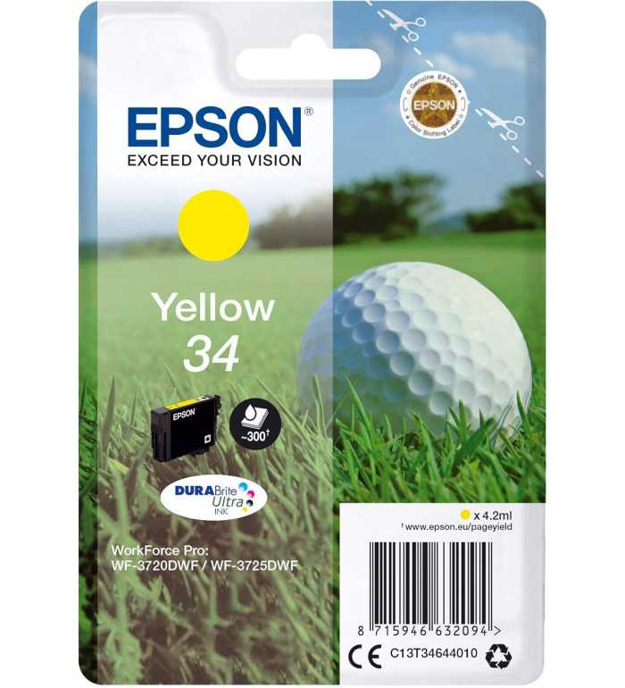 Epson 34 Jaune Balle de golf Cartouche d'encre d'origine Epson 34 Jaune Balle de golf Cartouche d'encre d'origine