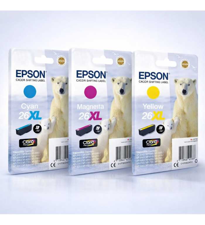 Epson 26XL Couleur Ours Polaire Pack de 3 cartouches d'encre d'origine