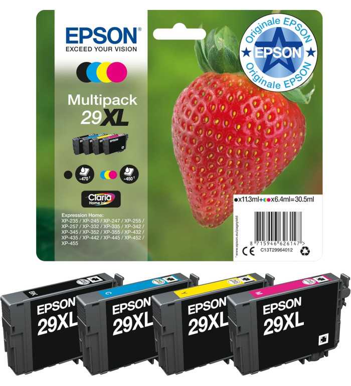 Epson 29XL Noir couleur Pack de 4 Cartouches d'encre d'origine