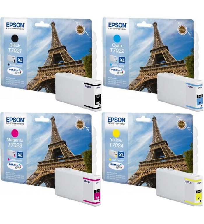 Epson T7021XL / T7022XL / T7023XL / T7024XL Pack 4 cartouches d'origine Tour Eiffel Epson T7021XL / T7022XL / T7023XL / T7024XL Pack 4 cartouches d'origine Tour Eiffel