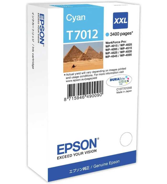 Epson T7012 XXL Cyan Pyramide Cartouche d'encre d'origine