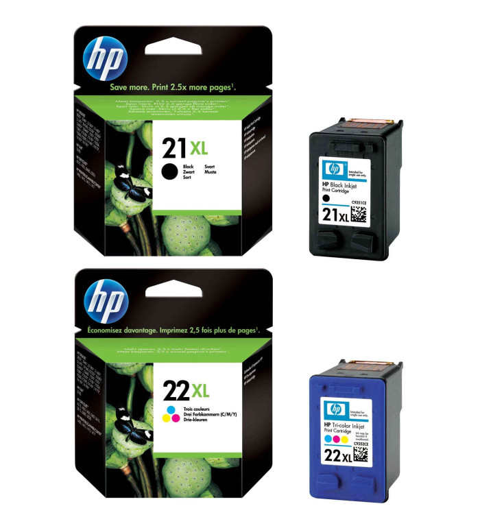 HP 21XL/22XL noir cyan magenta jaune Cartouches d'encre d'origine Pack de 2 HP 21XL/22XL noir cyan magenta jaune Cartouches d'encre d'origine Pack de 2