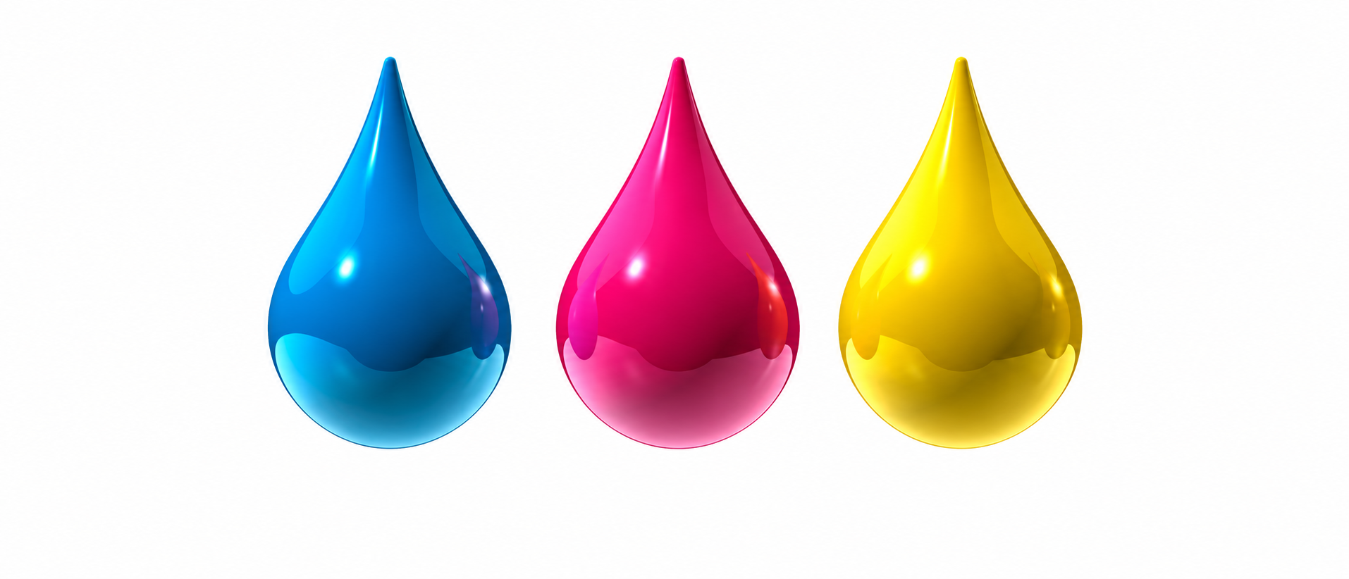 Gouttes d'encre cyan, magenta et jaune